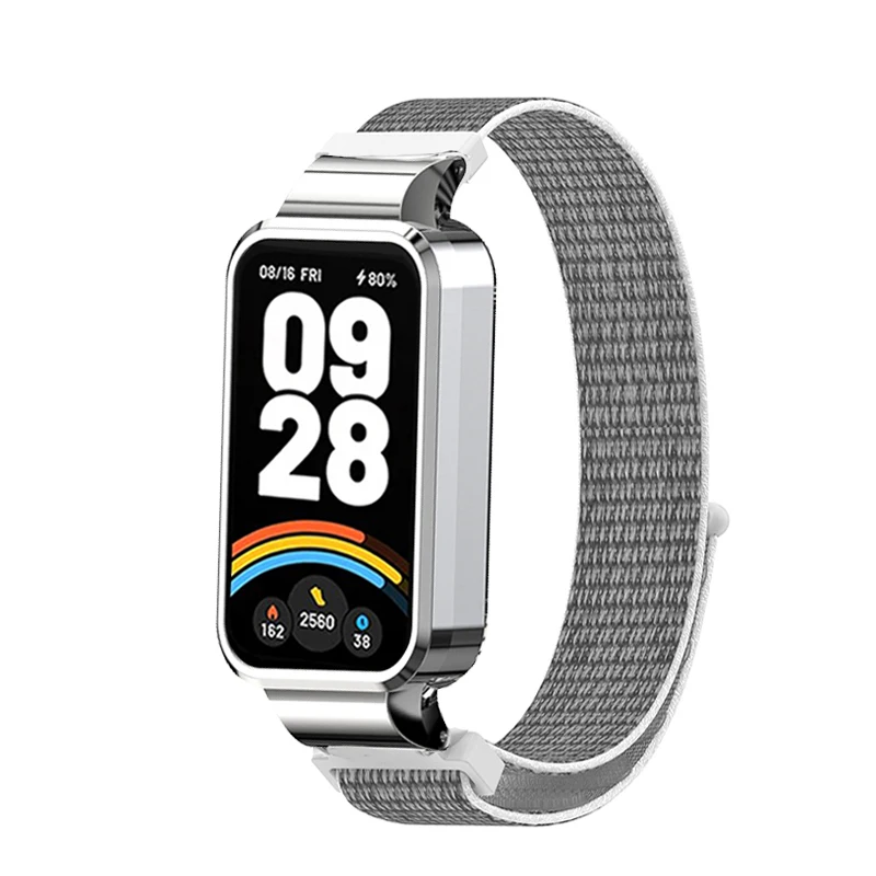 Pulseira protetora para xiaomi banda inteligente 9 pulseira ativa para redmi banda inteligente 3 pulseira de náilon + escudo protetor de metal