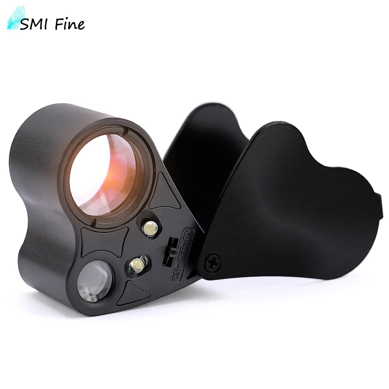 SMI 30X 60X Illuminated Jewelers Eye Loupe Magnifier, Foldable Jewelry Magnifier with Bright LED Light for Gems, Jewelry, Coins