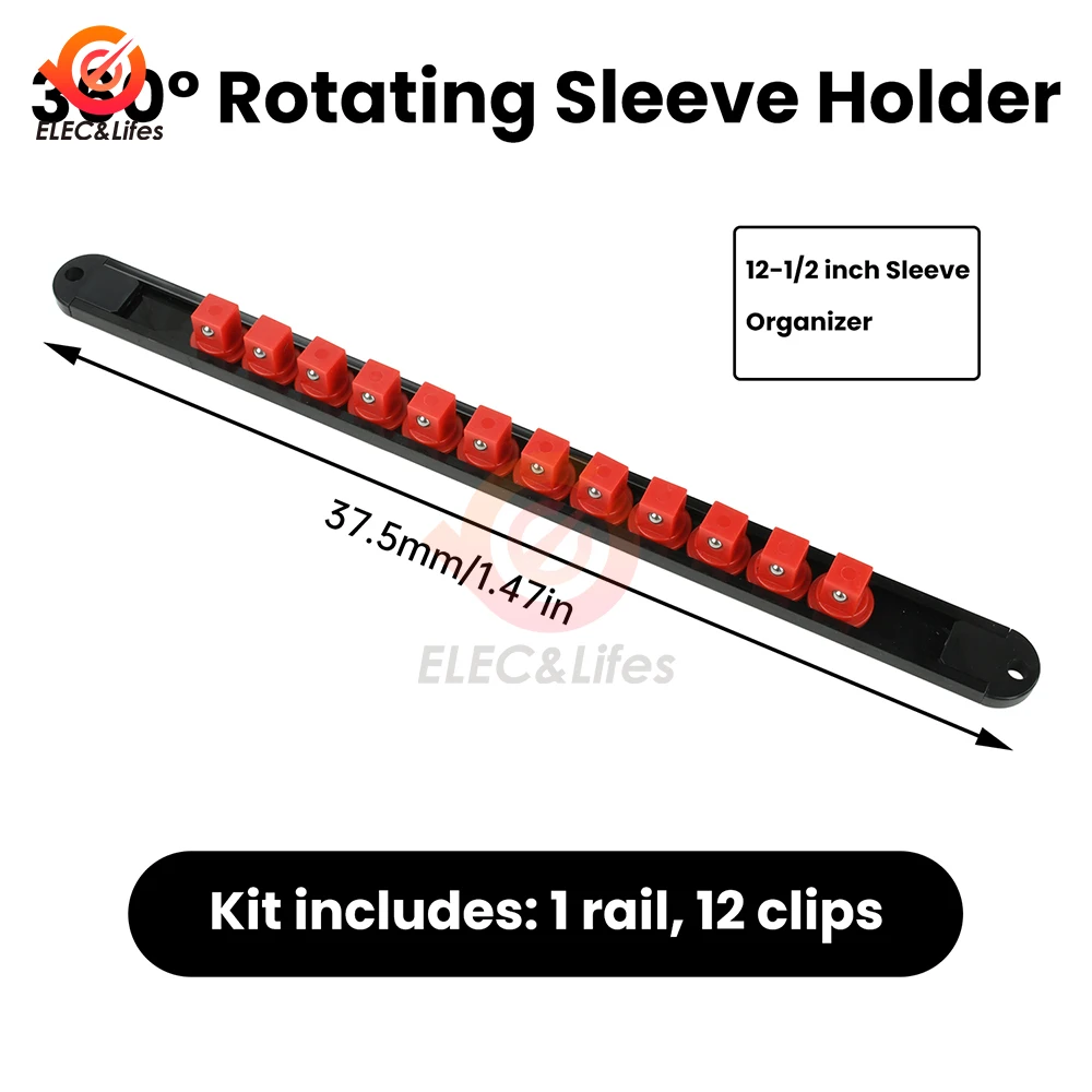 منظم حامل الأكمام العالمي 360 درجة الدورية ABS 1/2 1/4 3/8 بوصة مآخذ أدوات التخزين تركيب عمودي/أفقي #6