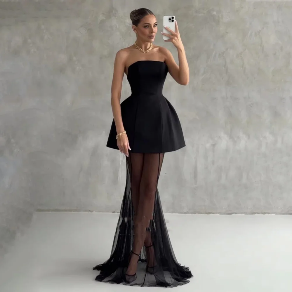 أفضل بيع فساتين سهرة أنيقة بدون حمالات كشكشة ساحرة فستان حفلة موسيقية رائعة رقبة قارب فستان حفلة Fساتين Shicher مخصص