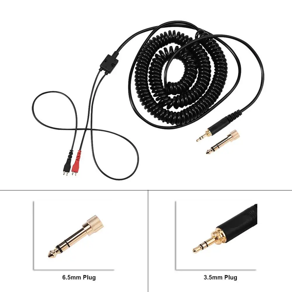 Cable de extensión en espiral con resorte de repuesto de 6,35mm para auriculares Sennheiser HD 250 Linear I II 410 414 420 424 425 SL 430