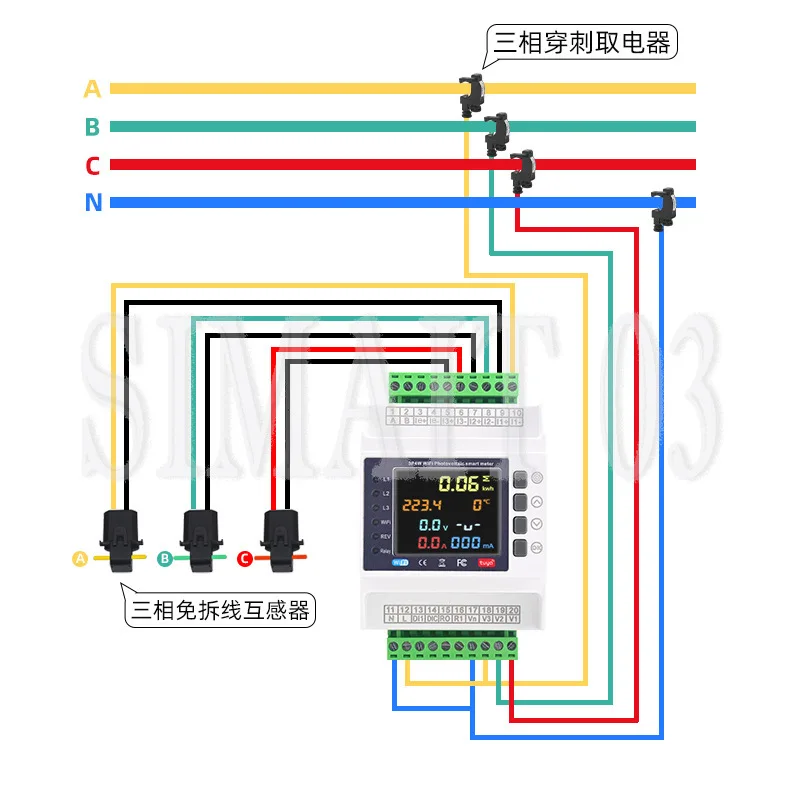 Three-Phase Four-Wire Smart WiFi Meter - Tuya-Enabled with CT Integration & Overload/Voltage Protection