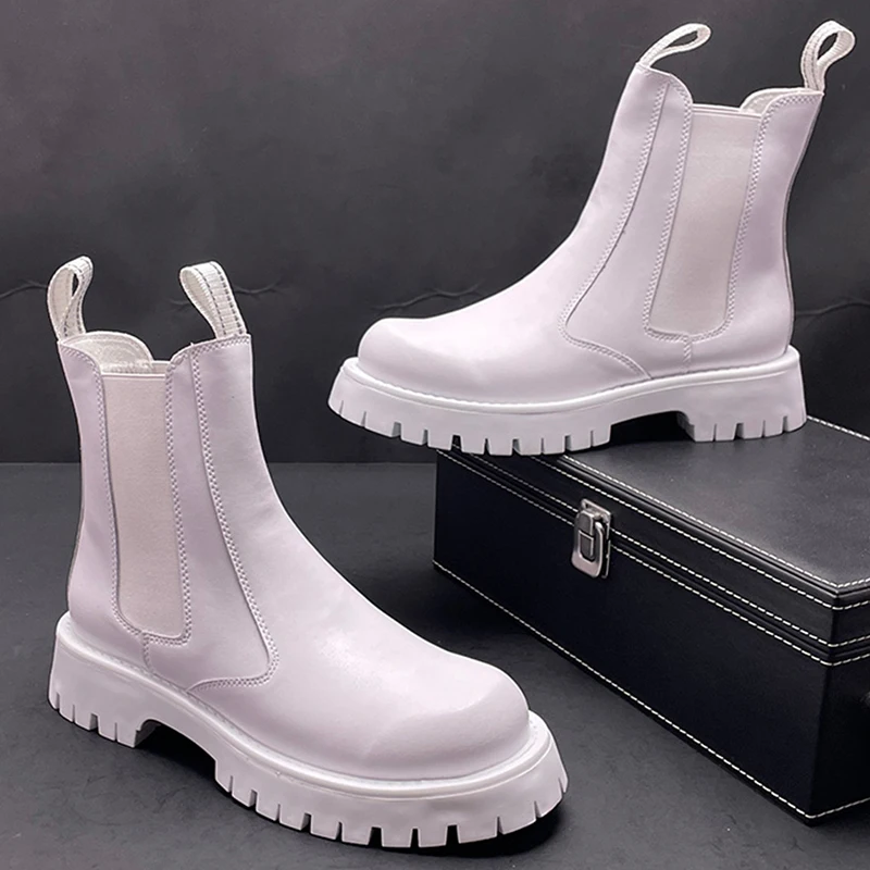 

Итальянский бренд, дизайнерские мужские ботинки «Челси» для отдыха, черно-белые туфли на платформе, ботинки из натуральной кожи, ковбойские короткие botas masculinas