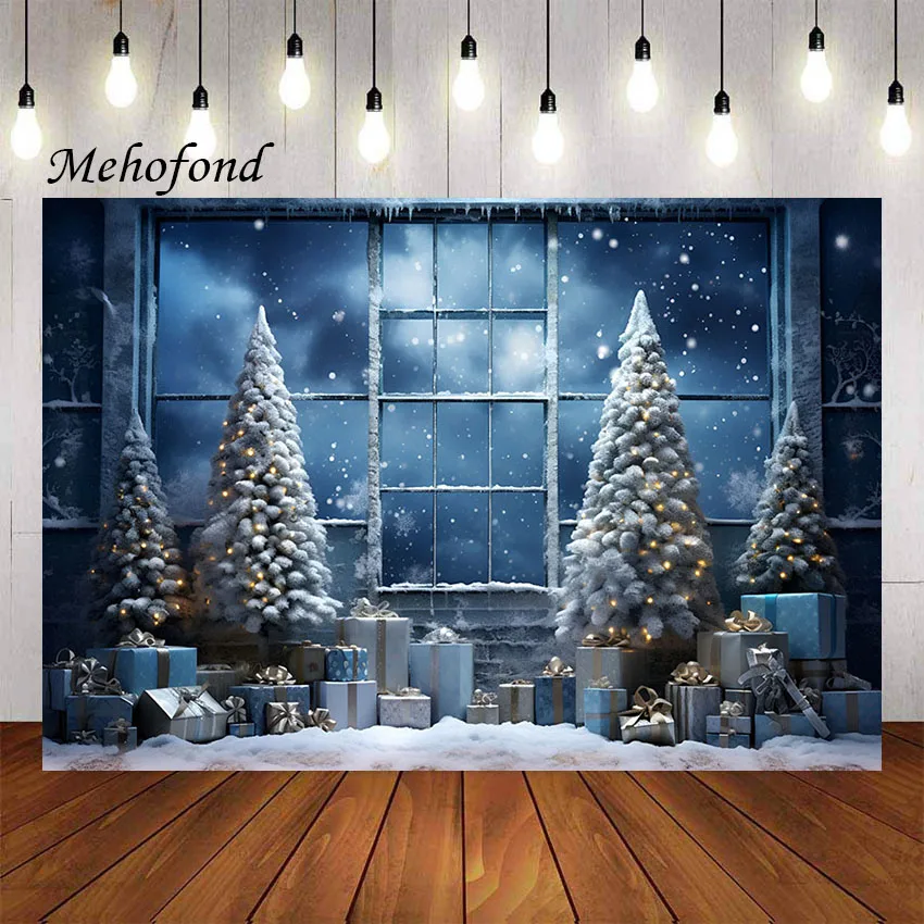 Mehofond Photography Background Christmas Window Winter Snow Gifts Xmas Party Kids Family Portrait Decor Photo Backdrop Studio