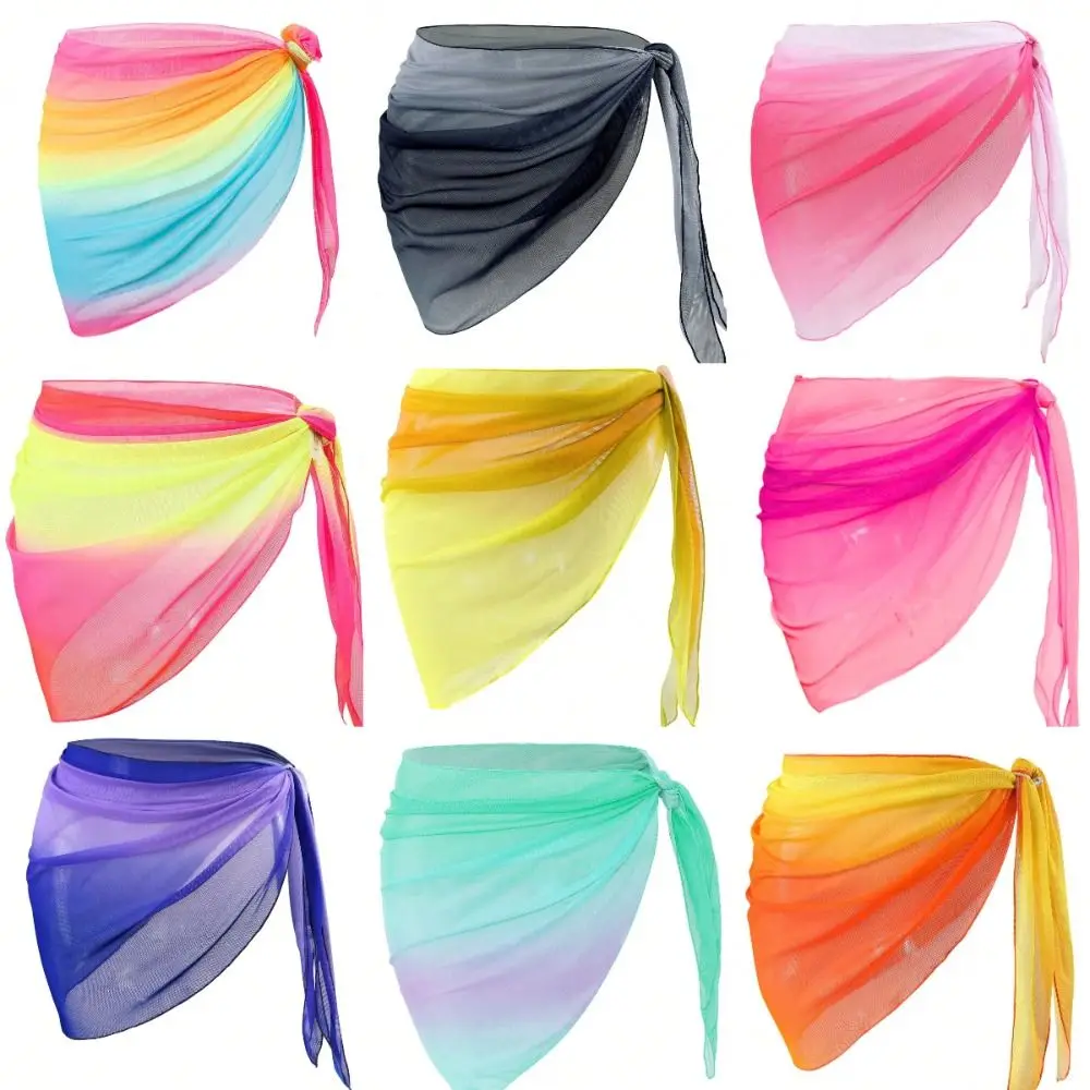 Chiffon Material Beach Dress Short Length Sheer Fabric Swimsuit Coverups UPF Protection Gradient Color Bikini Wrap Beach Wear