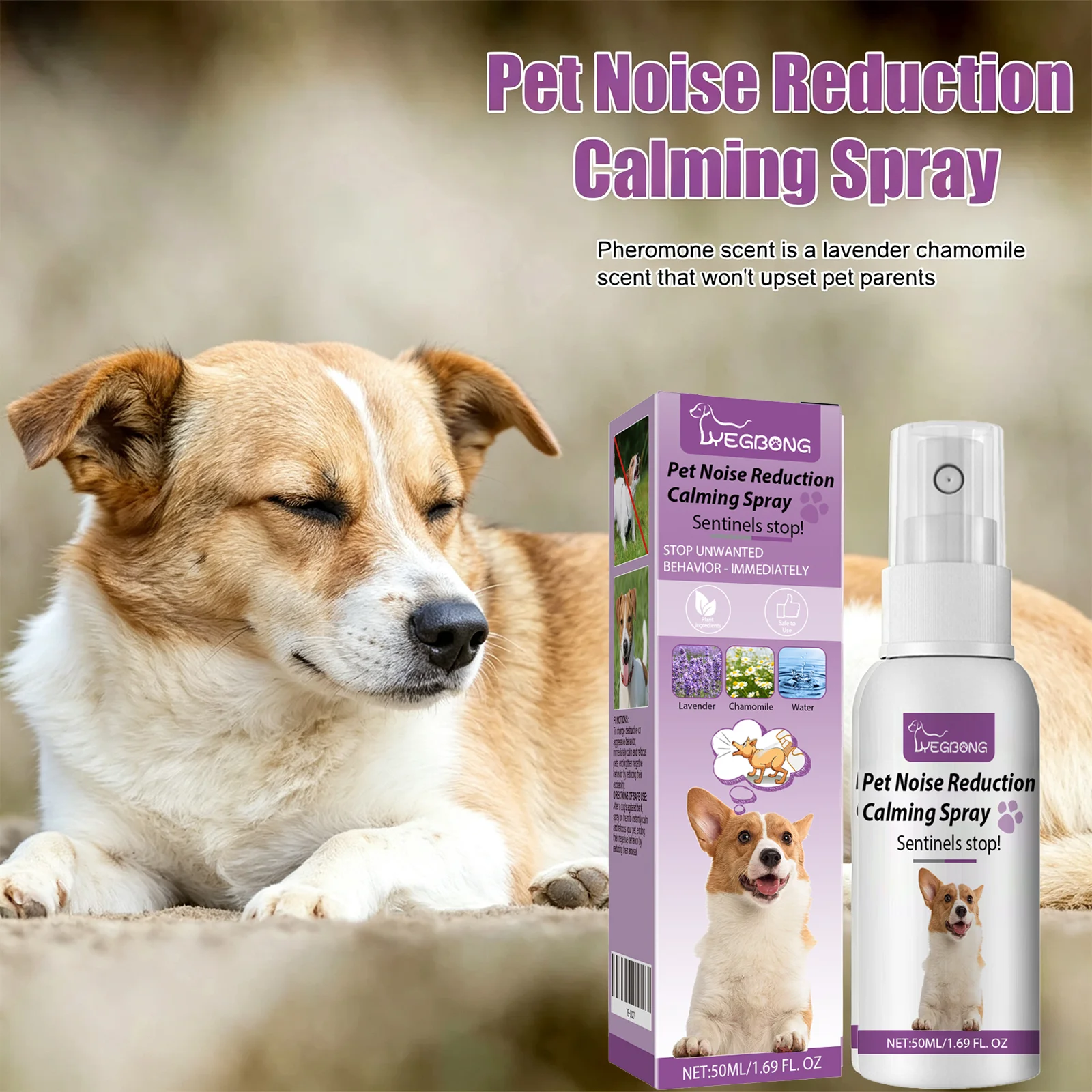 Dog Calming Spray Anxiety Stress Relief Reduce Barking Restless Noise Calming Support Stop Negative Behavior Pet Care Supplies
