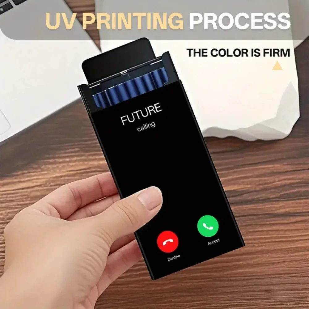 Étui à cigarettes en métal fin avec couvercle coulissant, capacité de 20 cigarettes, design créatif de style téléphone