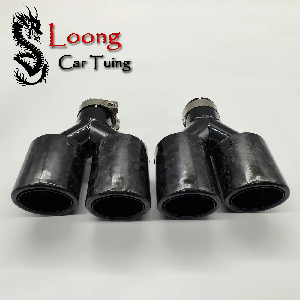 

1Pair Y Style Double Glossy Black Forged Carbon Fiber Exhaust Tip Tailpipe Muffler Tips Dual Exhaust Pipe Quad Tips Universal