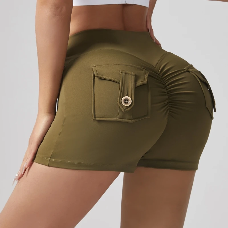 ผู้หญิงเสื้อผ้าออกกําลังกายเอวสูงกางเกงโยคะก้นสะโพกยกโยคะออกกําลังกายถุงน่องกางเกงขาสั้น