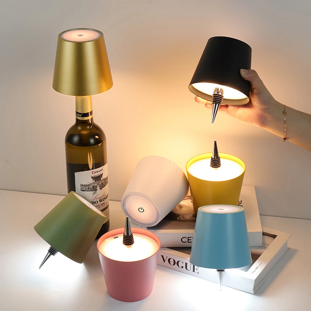 Wireless Bottle Lamp LED Wine Bottle Base Rechargeable Vases Led Light Battery Operated Bar Dining Mushroom Lamp Holder Decor