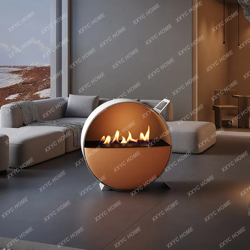 High-end custom indoor heating furnace villa living room mobile fireplace round art
