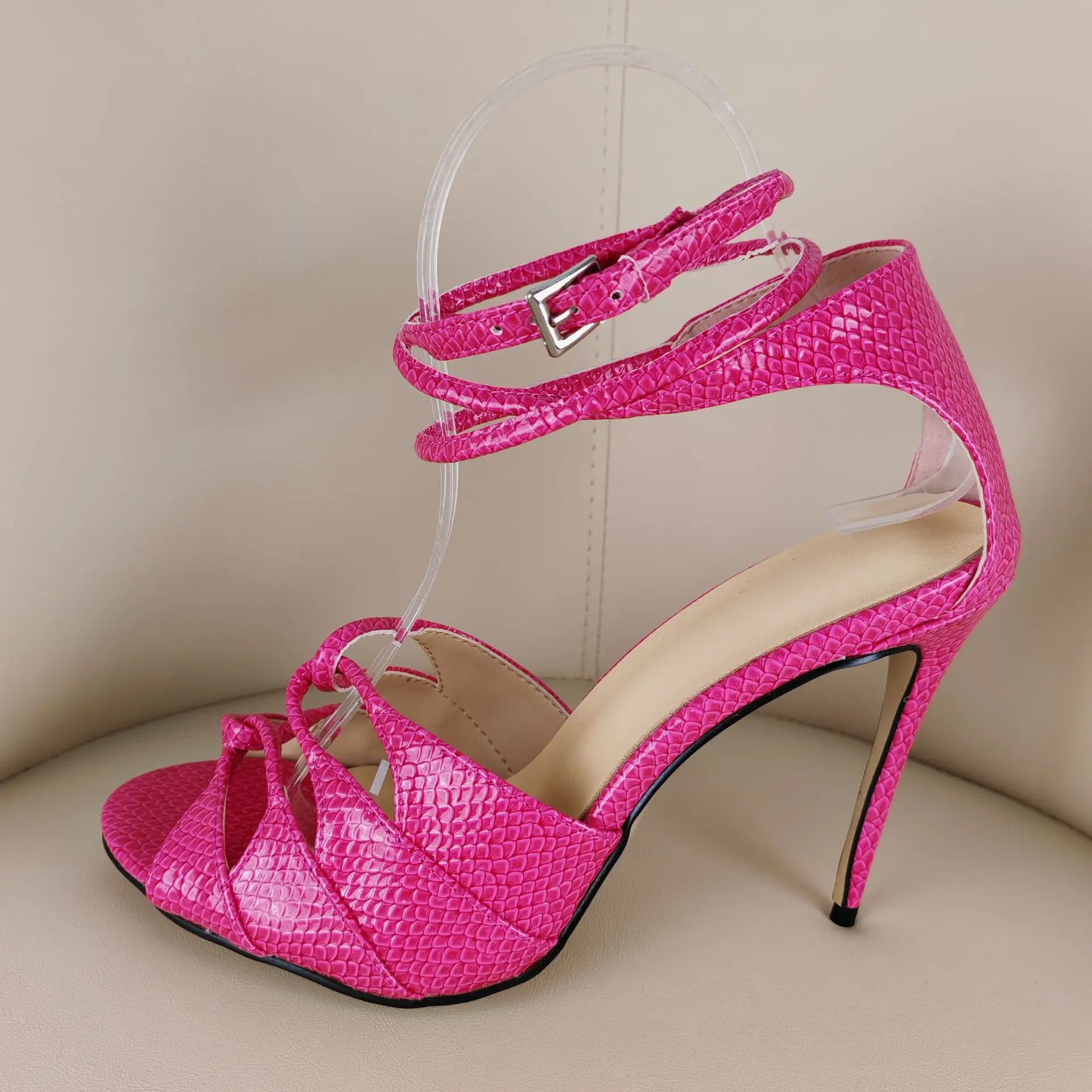 Black Snake Print High Heels Sandals for Women Open Toe Stiletto Cover Heel Ankle Buckle Nightclub Party Dress Shoes Summer