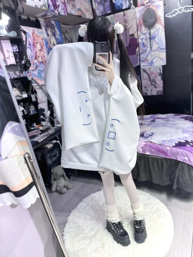 Harajuku Stand Collar Zipper Sweatshirts Coat All-match Mid-length Long Sleeve Loose Cardigan+ White Leg Warmer Two Piece Sets