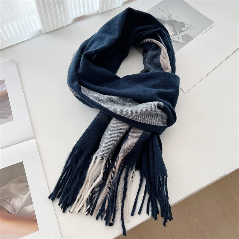 35*200cm Fashion Stripe Plaid Designer Winter Warm Scarf Women Cashmere Shawl Blanket Wrap Travel Men Neckerchief Pashmina