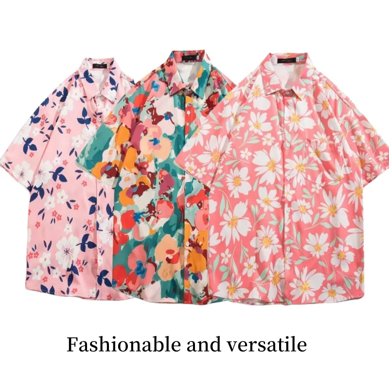 

American Hawaii Print Men's Short Sleeve Shirt Summer Hong Kong Style Japanese Five-Quarter Sleeve Beach Shirt Loose Fit Poly...