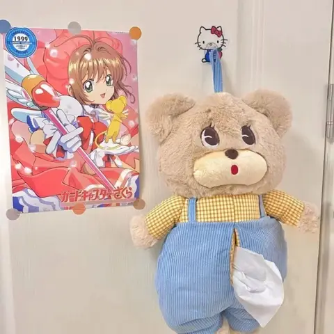 Korean Style Plush Bear Napkin Boxes Cartoon Hanging Type Tissue Bag Thread Napkin Holder Tissue Bag Storage Napkins Home Decor