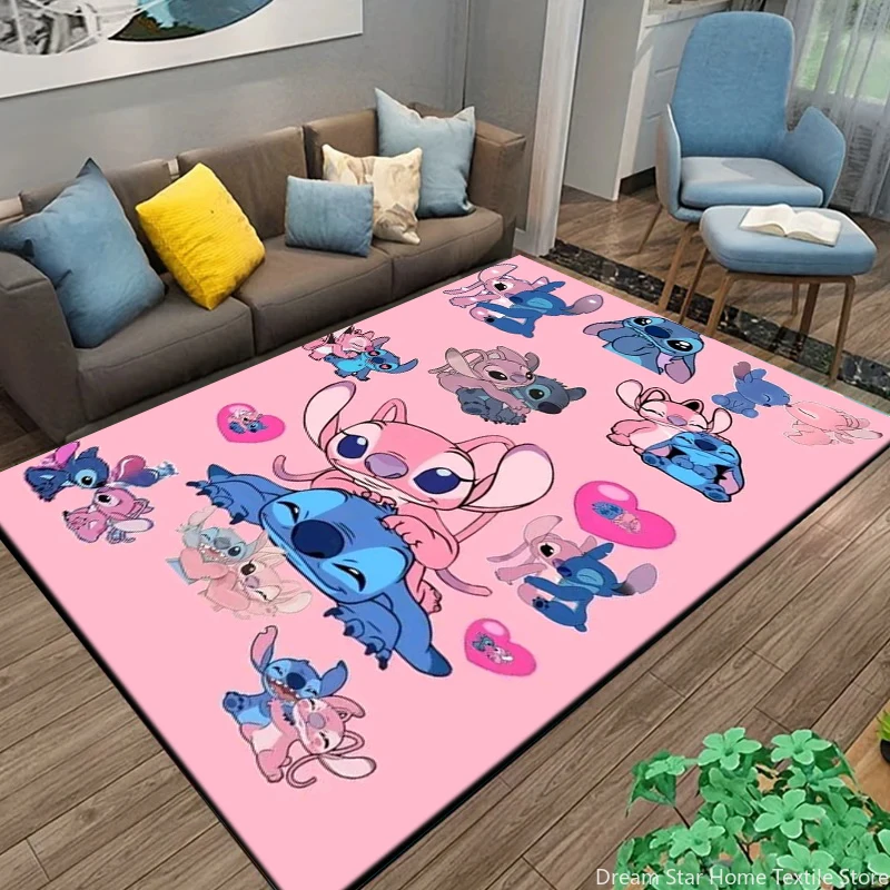 MINISO Disney Stitch Cartoon Printed Large Area Rug Carpet for Kids Living Room Bedroom Floor Mat Kitchen Children's Bedroom Mat