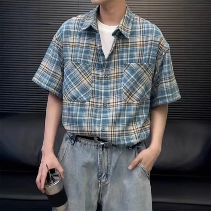 Plaid Short-sleeved Shirt Men's Summer 2026 New Loose Shirt