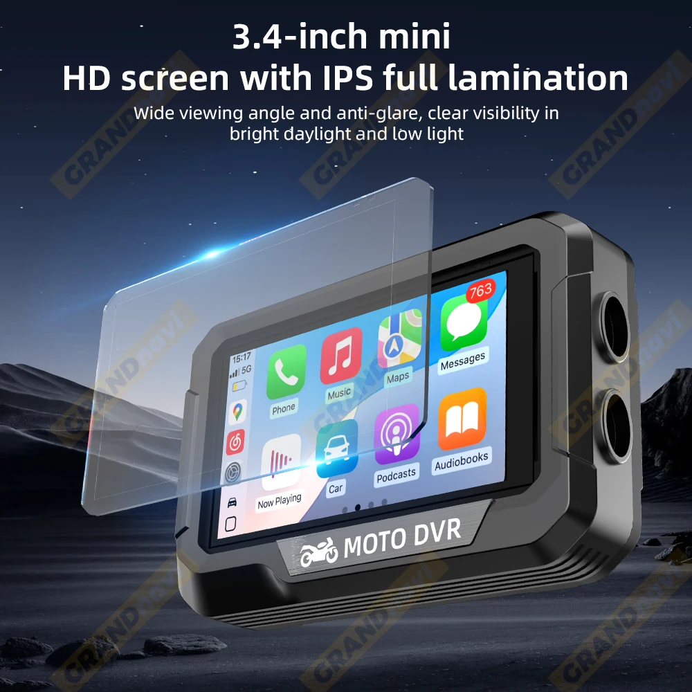 المحمولة 3.4 بوصة دراجة نارية لتحديد المواقع والملاحة اللاسلكية Carplay أندرويد السيارات DVR محرك مسجل موتو مراقب واي فاي IP67 مقاوم للماء