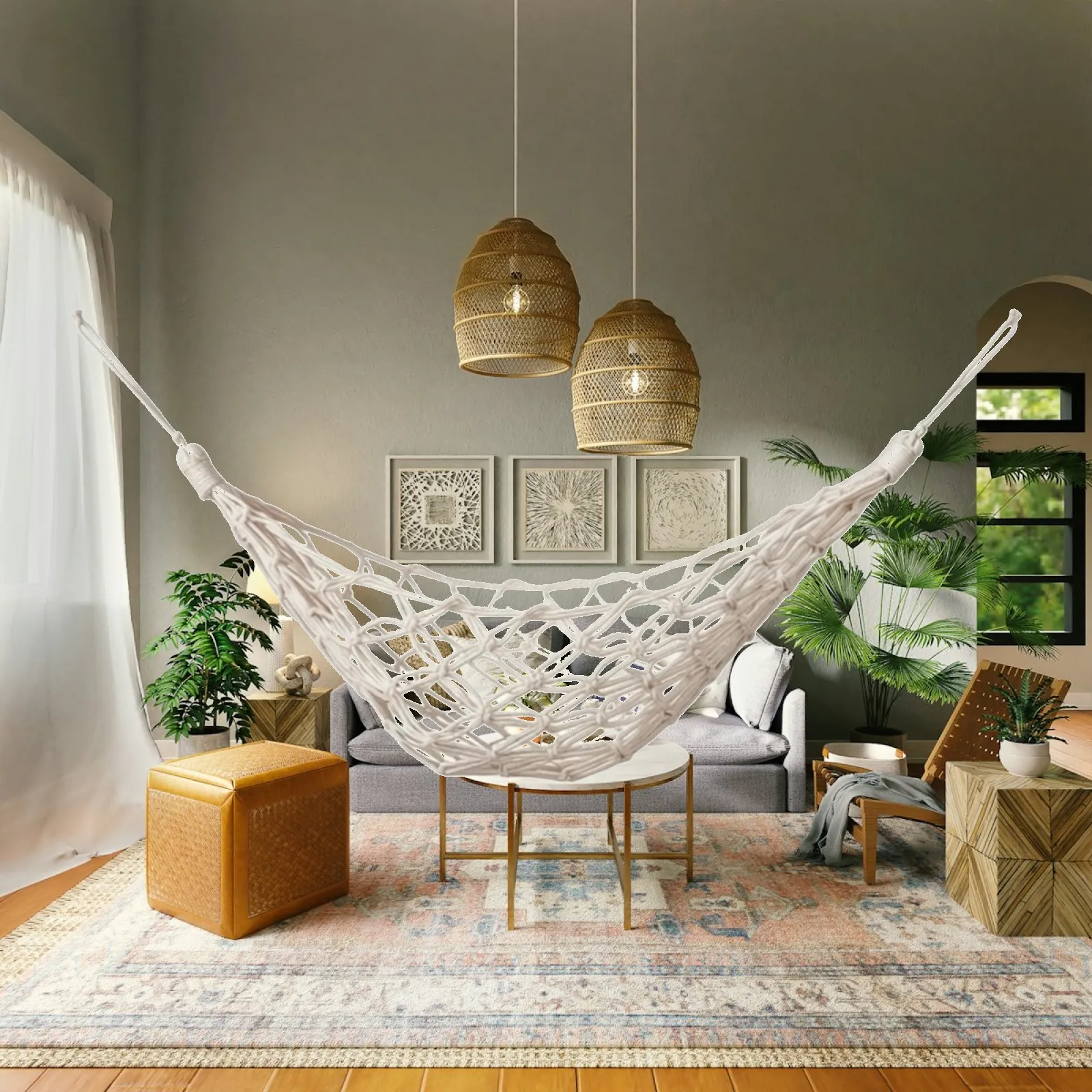 Hanging Basket Storage Cotton Rope Woven Wall Mount Fruit Vegetable Net Bag for Kitchen Cabinet Organizer