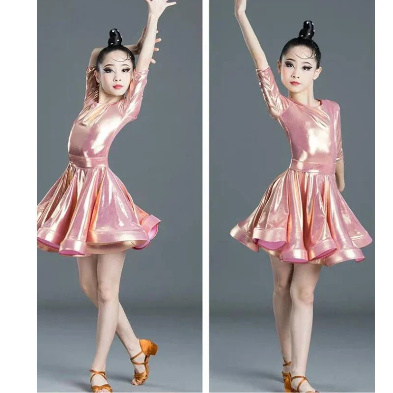 New styleLatin Dance Dress for Girl Ballroom Dancing Rumba Samba Latin Kids Dance Costume Collar Modern Carnival Jazz Dancewear
