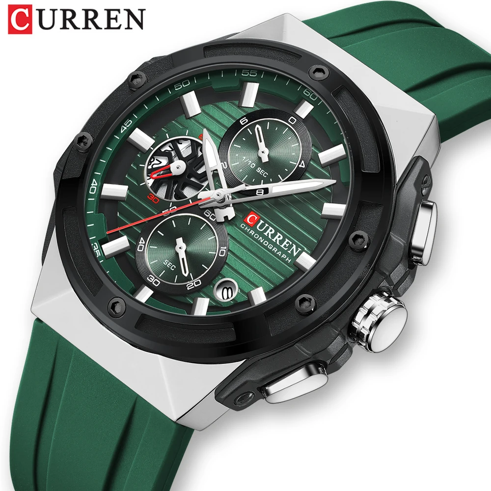 CURREN Classic Brand Men\'s Wristwatches Casual Business Quartz Silicone Watches with Luminous Hands Chronograph Dial