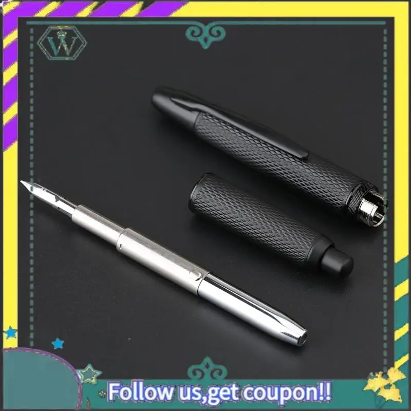 

NEW Press Retractable Fountain Pen, 0.4MM Extra Fine Nib Metal Grid Ink Pen With Clip For School Office Supplies
