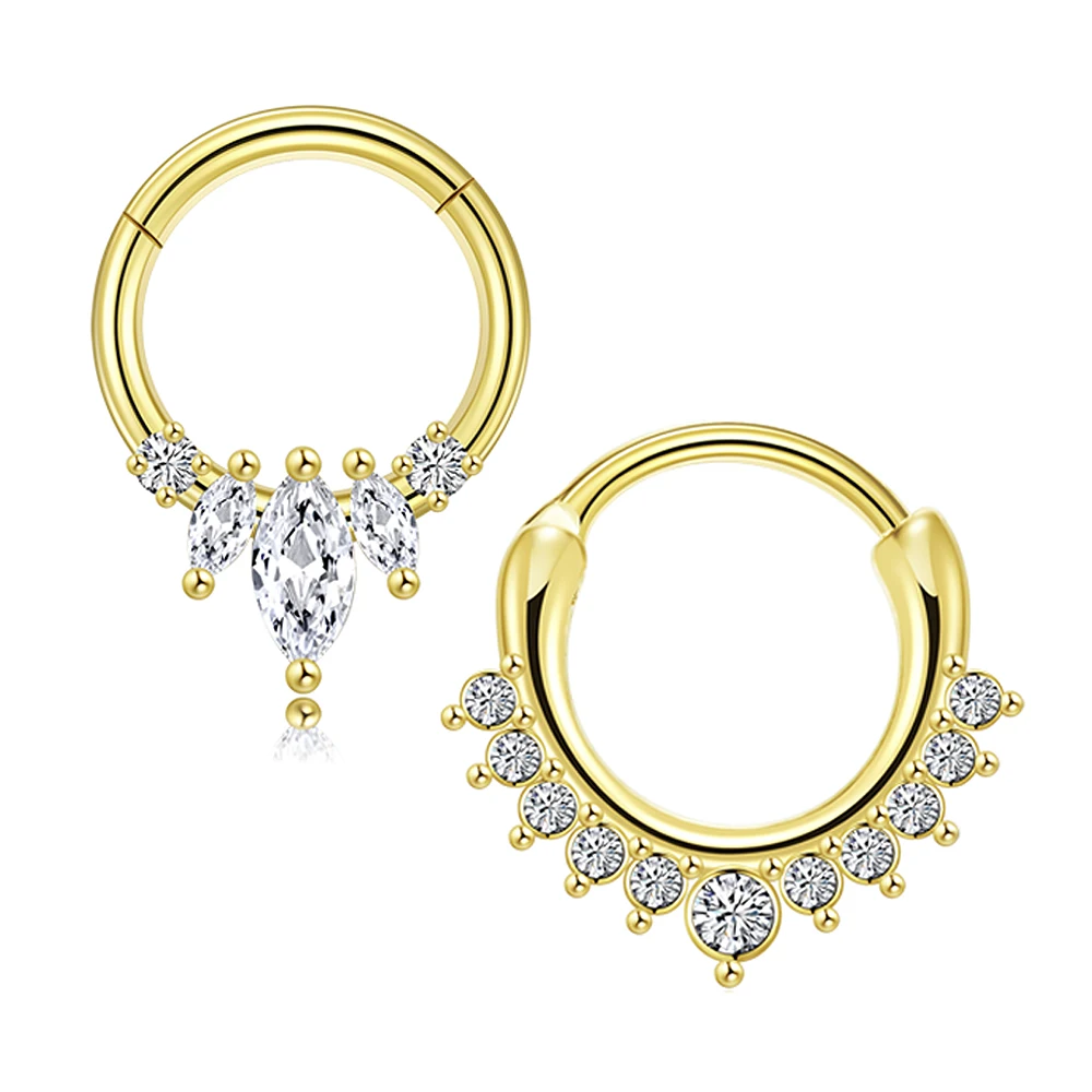 2 Stück 316L Chirurgenstahl Zirkon Scharnier Nasenring Septum Clicker Daith Piercing Ohrknorpel Helix Hoop Blumen Wassertropfen – Detail 5