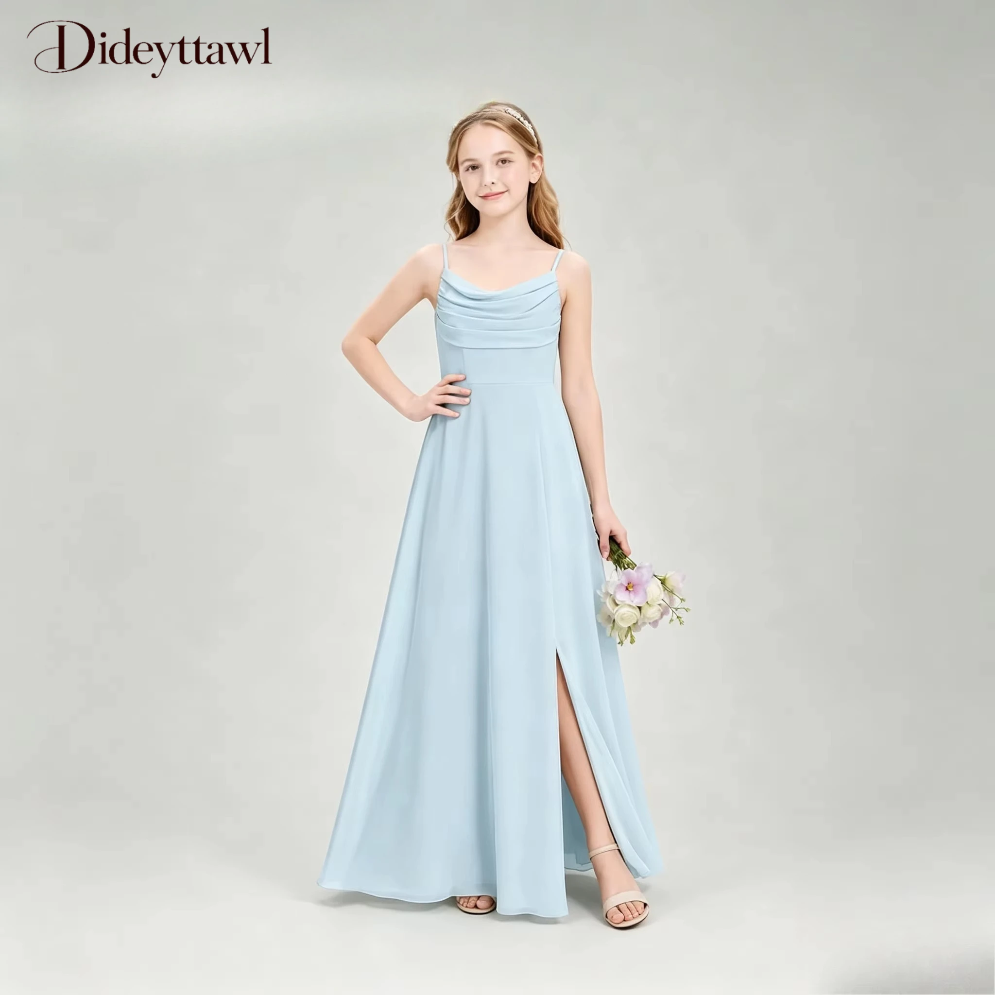 Multi Color Chiffon Bridesmaid Dress Spaghetti Strap Back Cutout Long Maxi Gown Side Slit Junior Girls Formal Evening Outfit