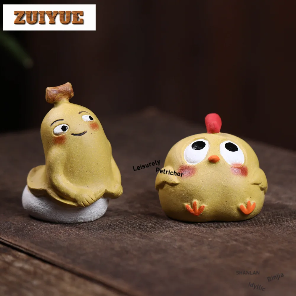 Yixing Purple Clay Banana Worm Little Chicken Tea Pet Luxury Lucky Model Tea Figurine Play Toys Tea Statue Ornaments Collection