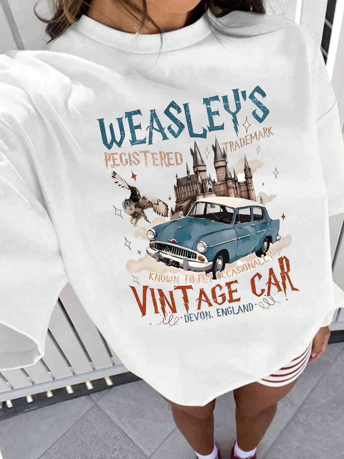 

Automobile City Plus size women's round neck short sleeve T-shirt with elastic half sleeves and trendy prints