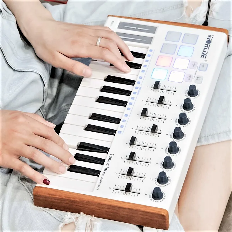 mini 25-Key MIDI Keyboard, Pad Controller for Music Production, Arrangement, Electronic Synthesizer, USB Portable