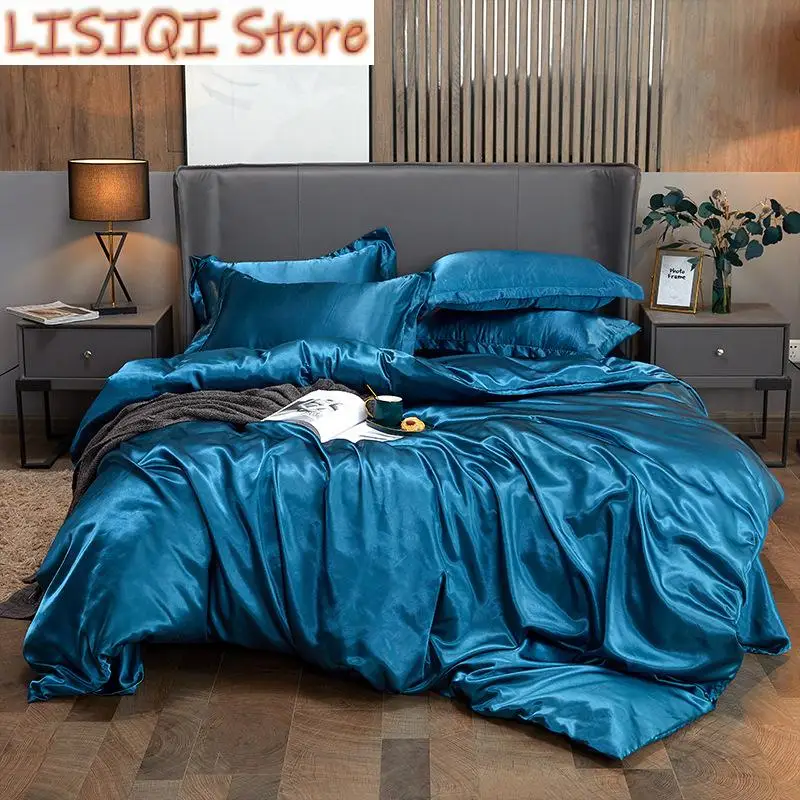 

New Bedding Set Solid Color Luxury Bedding Kit Rayon Satin Duvet Cover Set Twin Queen King Size Bed Set 1pc/3pcs/4pcs