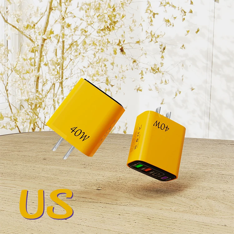 US/EU/UK 4 Port Mobile Phone Charger Fast Charging Adapter 40W 2 USB 2 PD Wall Fast Charger for Samsung Iphone