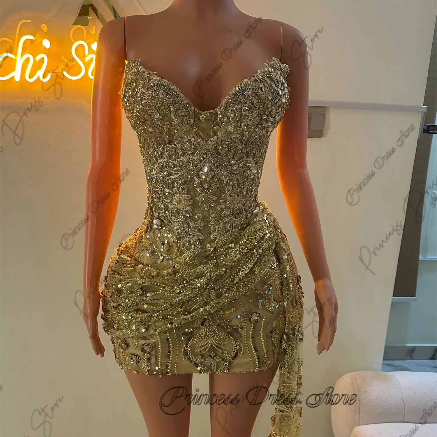 Sexy Luxury Diamonds Short Prom Dress Glitter Crystals Rhinestone Bead Birthday Party Coctail Gown Vestidos Customized