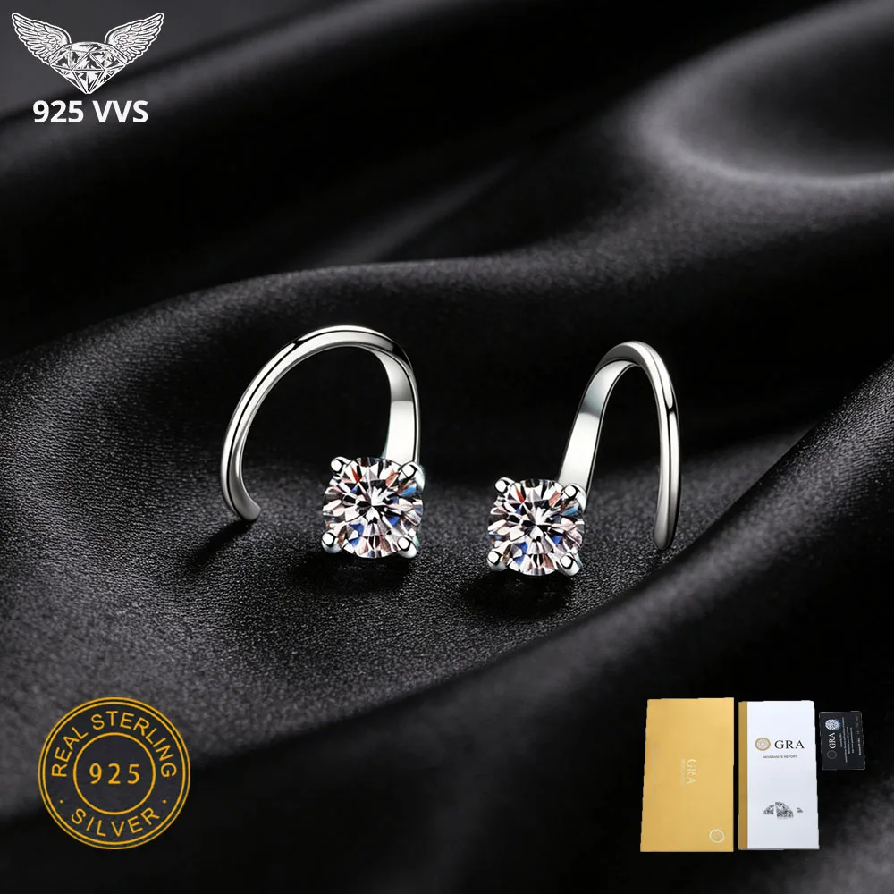 New 925 Sterling Silver 1 Carat Iced out VVS Moissanite Earrings Rotating Earrings Exquisite Simple Personalized Hip Hop Jewelry
