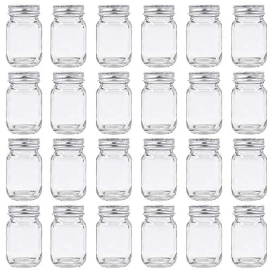 Paquete de 24 Frascos de Vidrio de 2oz con Tapa Plateada para Miel, Mermelada y Especias