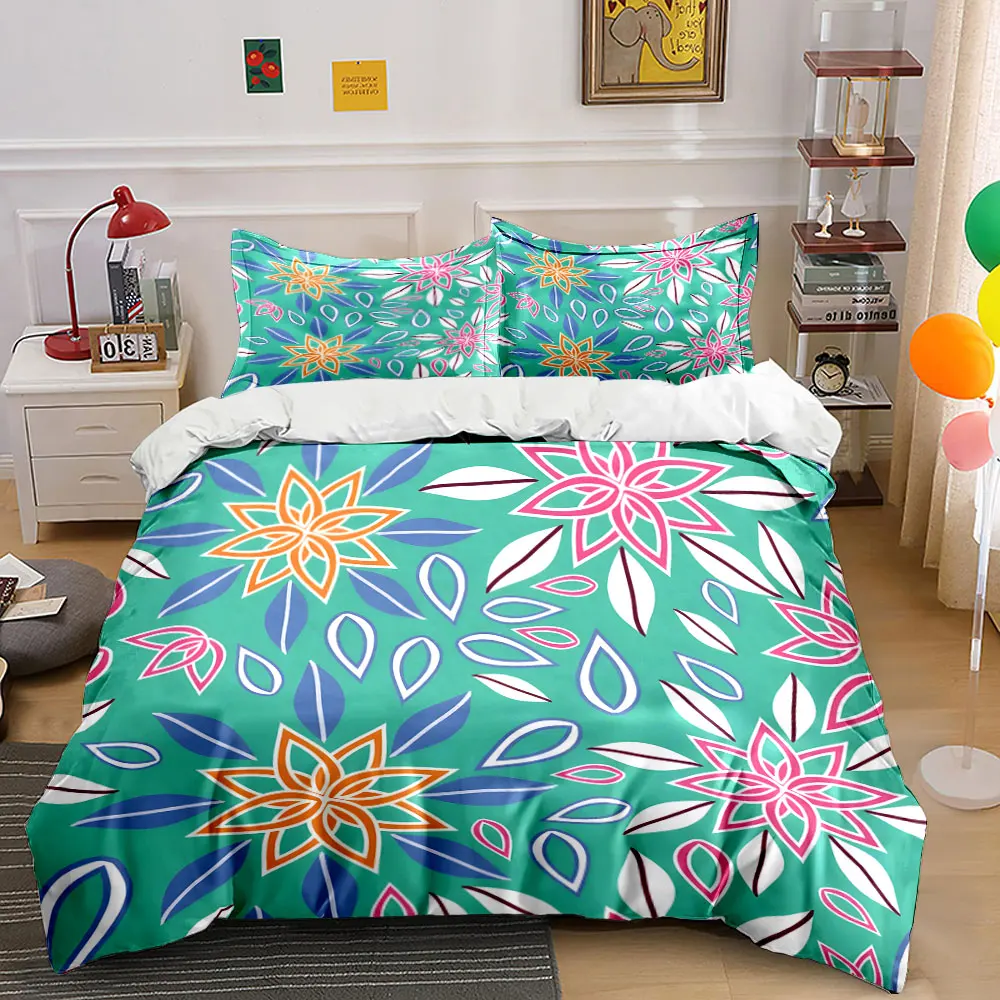 

Colorful floral and leaf pattern Print Bedding Set 1 Duvet Cover 2 Pillowcases for Adult and Children Luxury Gift Full Size