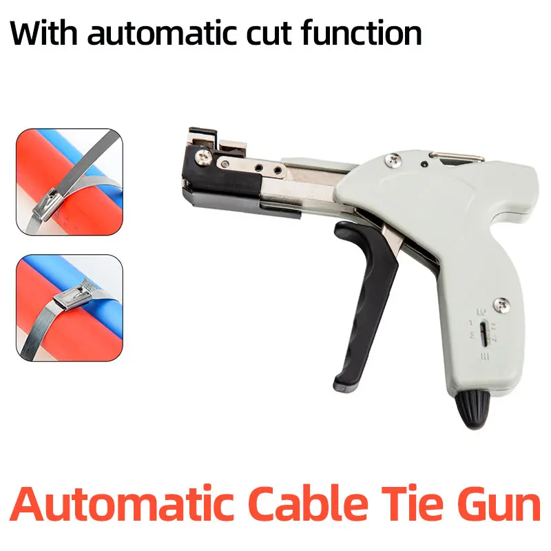 

304 Stainless Steel Cable Ties Gun Self-Locking Hand Fastening Tool Gray Metal 0.3-7.9mm with Wire Zip Tension Plier