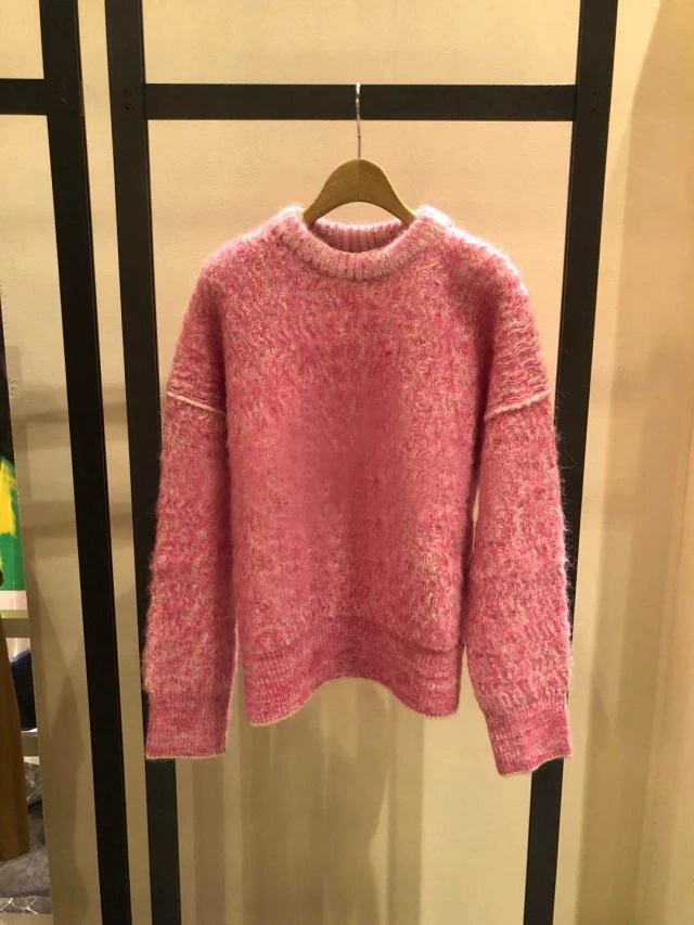 

Loose Sweet Color Blo round Ne Pullover Knitwear Lazy oulder Casual Sle Winter Warm Thiened Long Sve Wool Blend