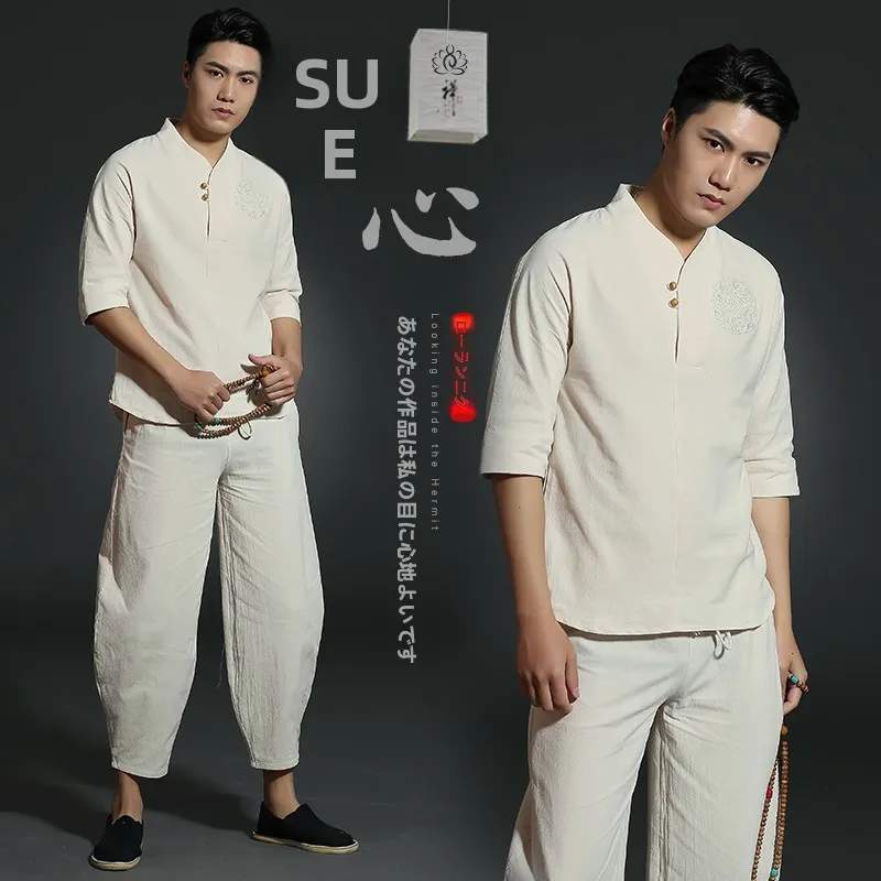 original-men's-tang-suit-yoga-zen-study-casual-wear-spring-summer-youth-sle-button-decorated-pure-color-hanfu-ensemble