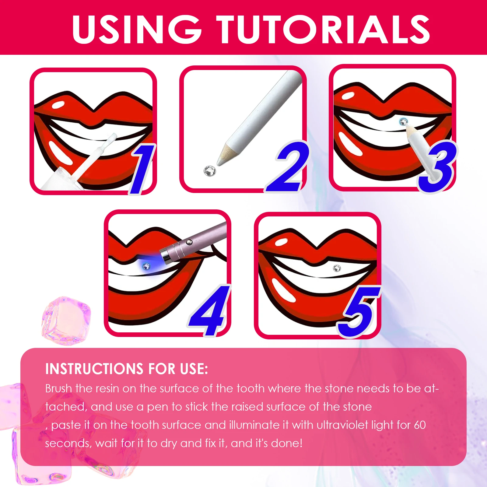 DIY Teeth Gems Kit With Glues And UV Light Precious Stone Jewelry Decoration Glittering Tooth Crystal Diamond Accessories Set image 6
