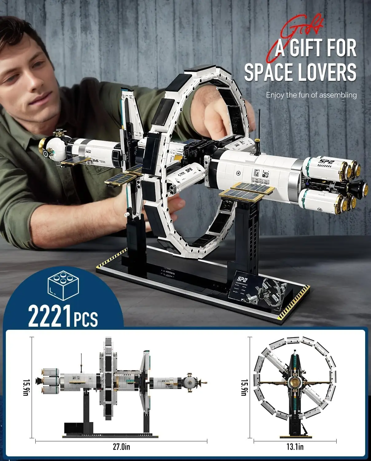 Electric International Space Station Building Kit, Collectible Display Model Building Toys Set, Ideas Gift for Adults Boys Age 8