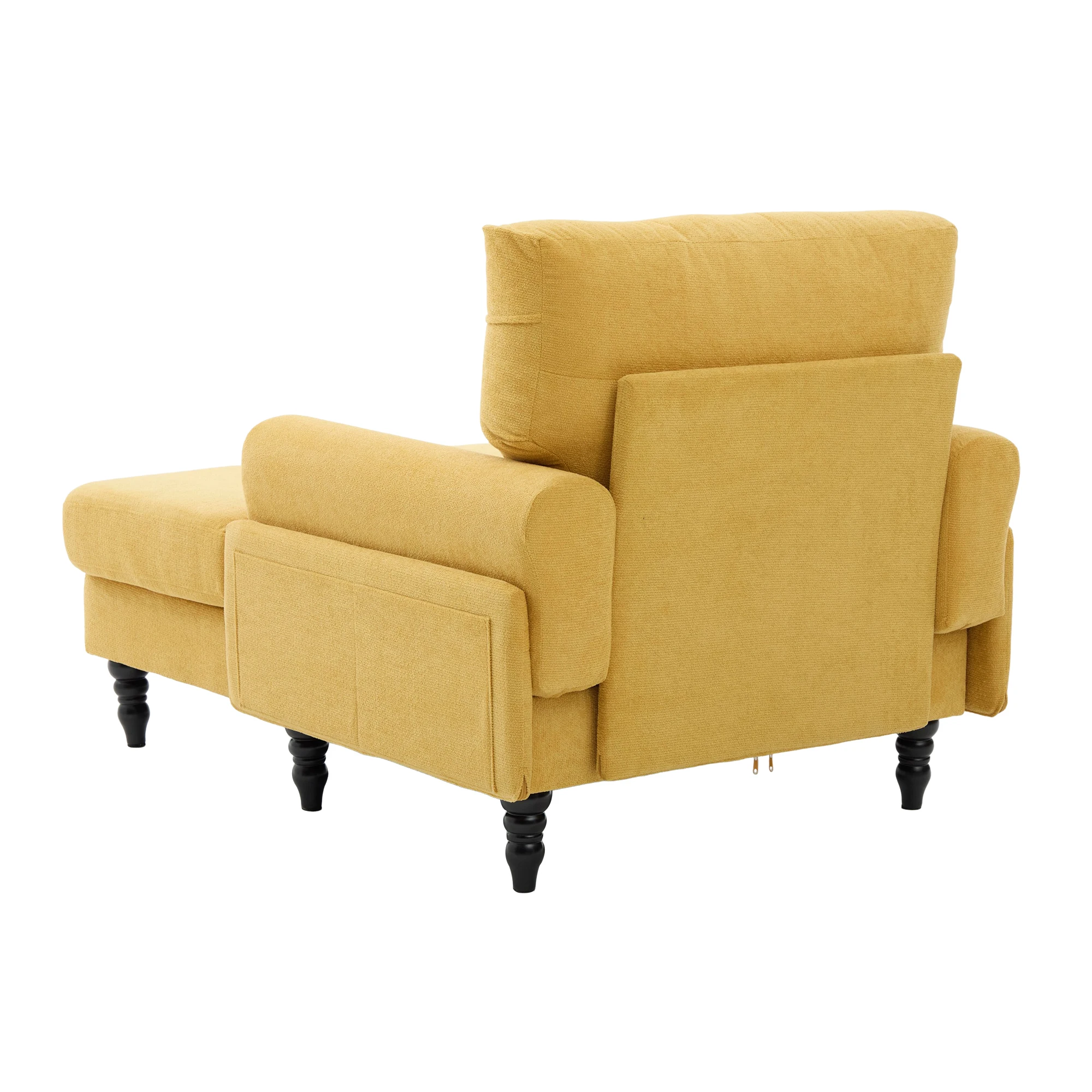 Moderner minimalistischer Samt-Loungesessel, Schlafzimmer-Einzelsofa mit Holzbeinen, bequemer Rückenlehne und Armlehnen – Detail 30