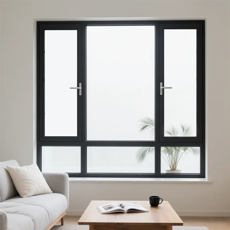 High Impact Thin Profile Black Aluminum Alloy Casement Window Soundproof Waterproof Exterior Building Window