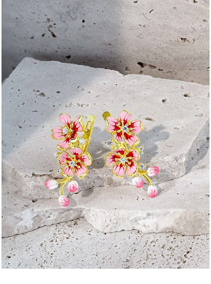 SANTUZZA Echte 925 Sterling Silber Ohrhänger für Damen, Funkelnde Bunte Blumen-Ohrringe, Zarter Hochzeitsschmuck – Detail 9