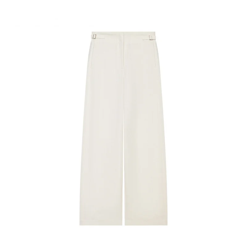 QICHE Social Media Popular European American Women Fashion Casual Buckle Belt Wide Leg Straight Suit Pants
