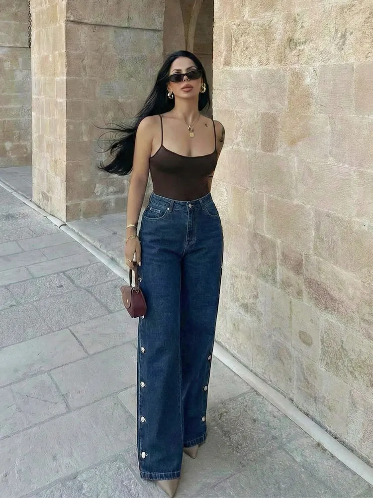 

Женские джинсы HH с боковыми пуговицами, прямые, с высокой талией, на молнии, деним, тренд 2026, стильные, для уличного образа