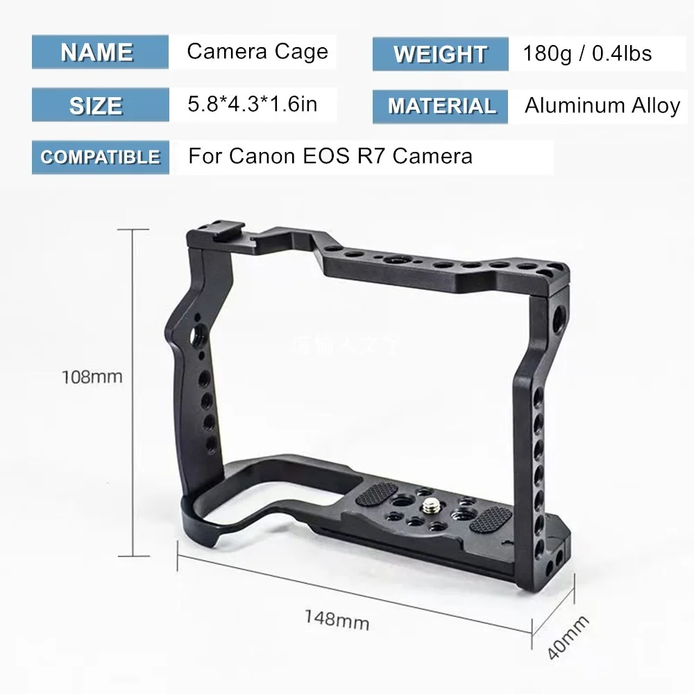 Compatible with Canon EOS R7 Camera Cage with Cold Shoe Mounting &1/4'' 3/8'' Thread Holes & Arca-Swiss QR Plate for Tripod