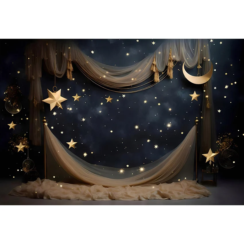 Avezano Twinkle Stars Backdrop Cake Smash Baby Birthday Party Decor Starry Moon Portrait Photography Background Photo Studio